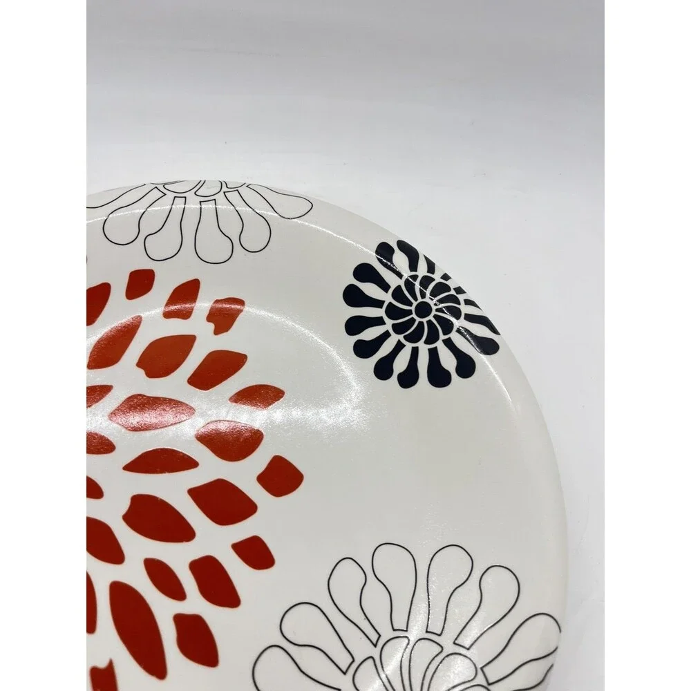 Pier 1 Mod Mum 8' Dessert Salad Plate Red Flower Black White
